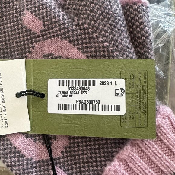NWT Gucci Cashmere Gloves Pink Grey GG Fingerless Size L 100% Authentic - Picture 8 of 8
